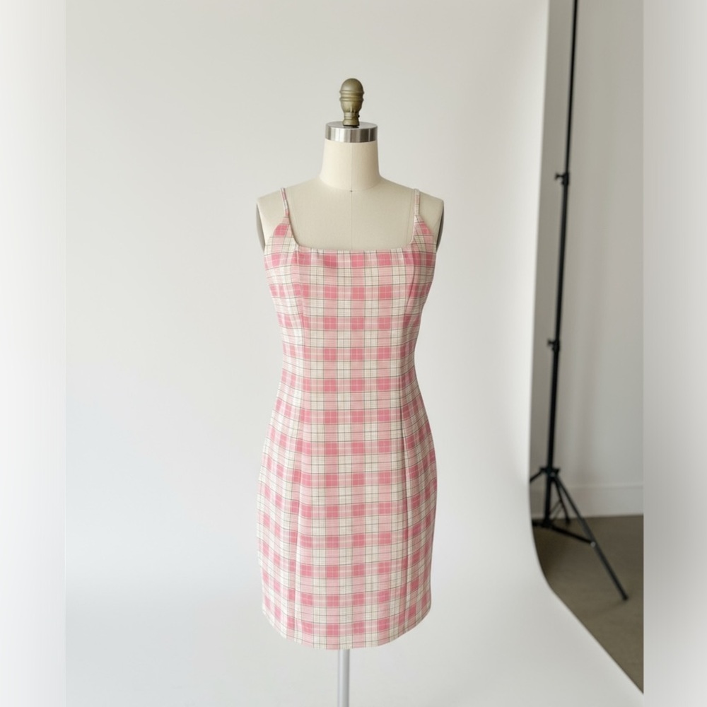 NWT Papaya Pink and White Checkered Mini Dress - Picture 1 of 6
